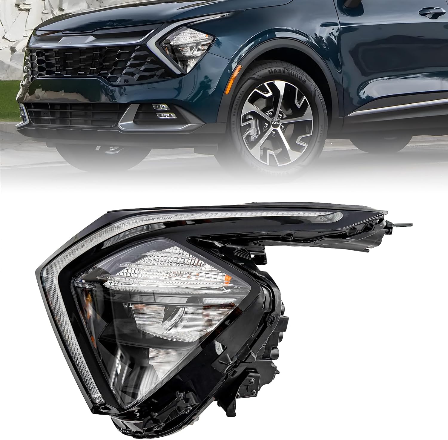 Headlight Assembly w/Reflector Compatible with 2022-2024 Kia Sportage SX/EX/LX Headlamp Replacement 92101-DW000 (Left Driver Side)