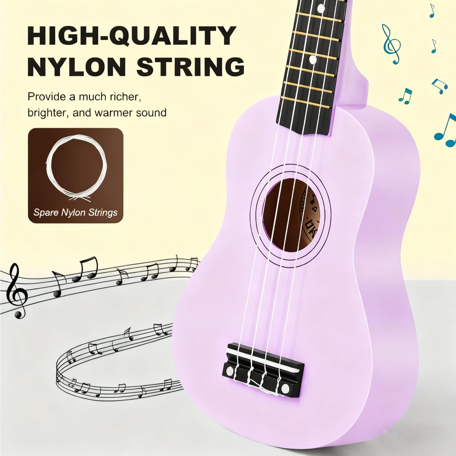 MUSTAR Sopran-Ukulele für Anfänger, 53,3 cm, Lindenholz-Ukulelen für Anfänger, Ukulelen-Set mit Gigbag, Gurt, violettes Ukulelen-Set