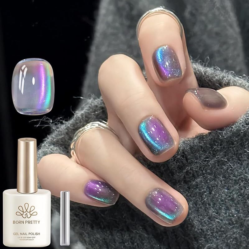BORN PRETTY 9D Aurora Chameleon Cat Magnetic Eye Gel Nail Polish Sway Sea | Holographic Iridescent Gel Polish for Daily,Date,Wedding & Party,15ml