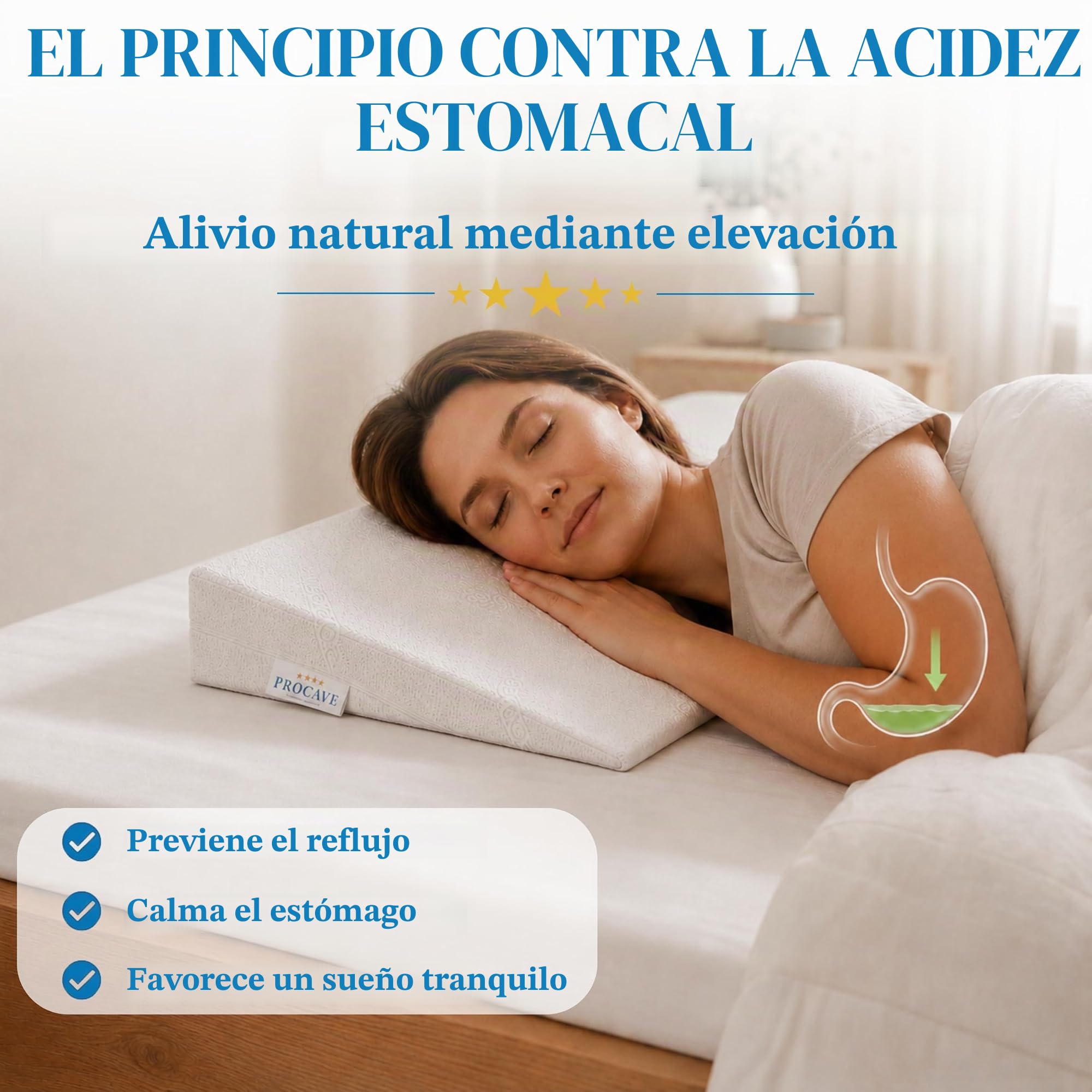 PROCAVE - Almohada de cuña con Funda, Funda de Doble paño de Aloe Vera, weiß, 90 cm