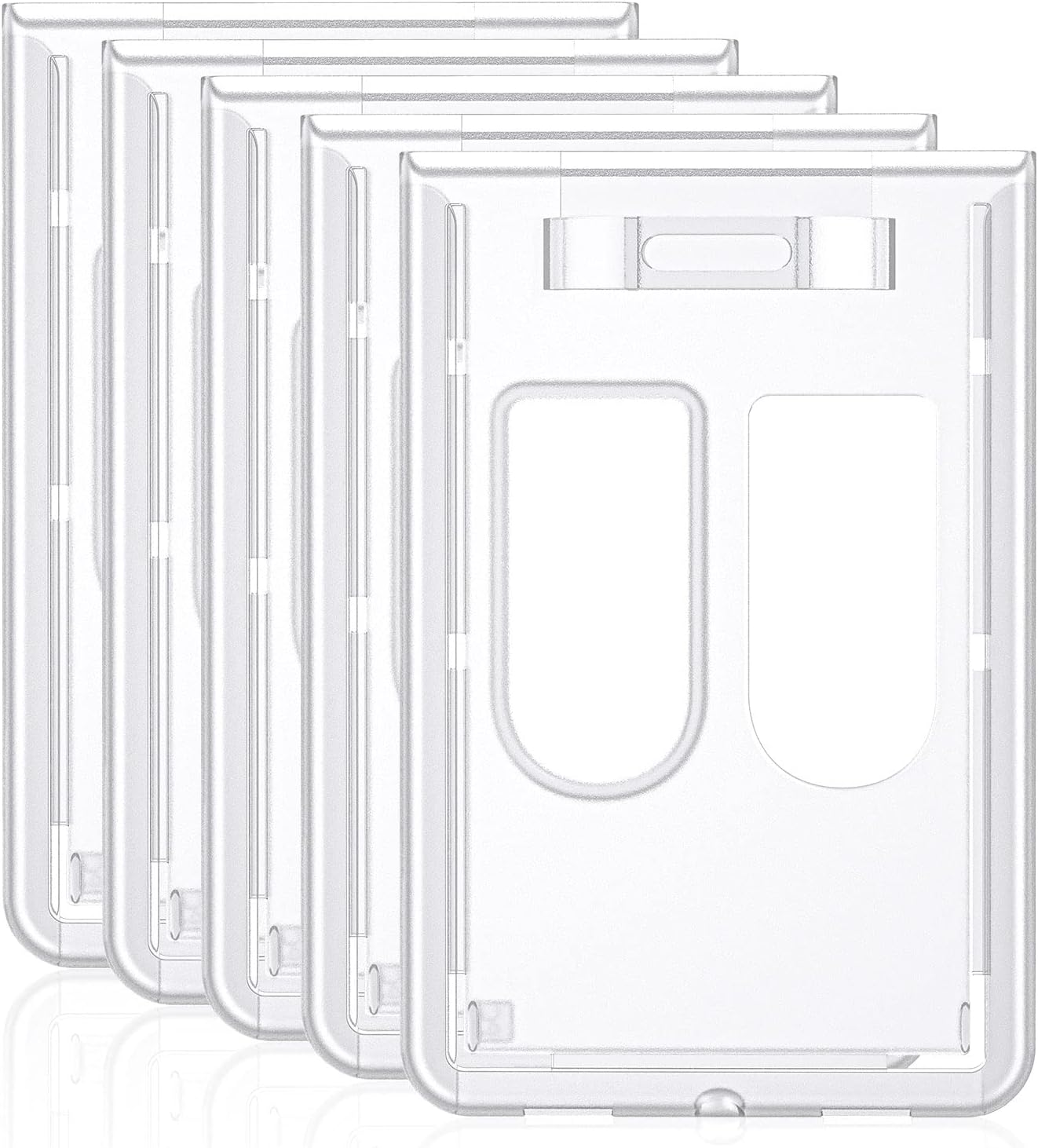 Uniclife 5 Pack Vertical 2-Card Badge Holder Hard Frosted Plastic Case with Thumb Slots Card Protector Pouch with UV Protection for Offices Schools IDs Credit Cards Driver’s Licenses and Passes