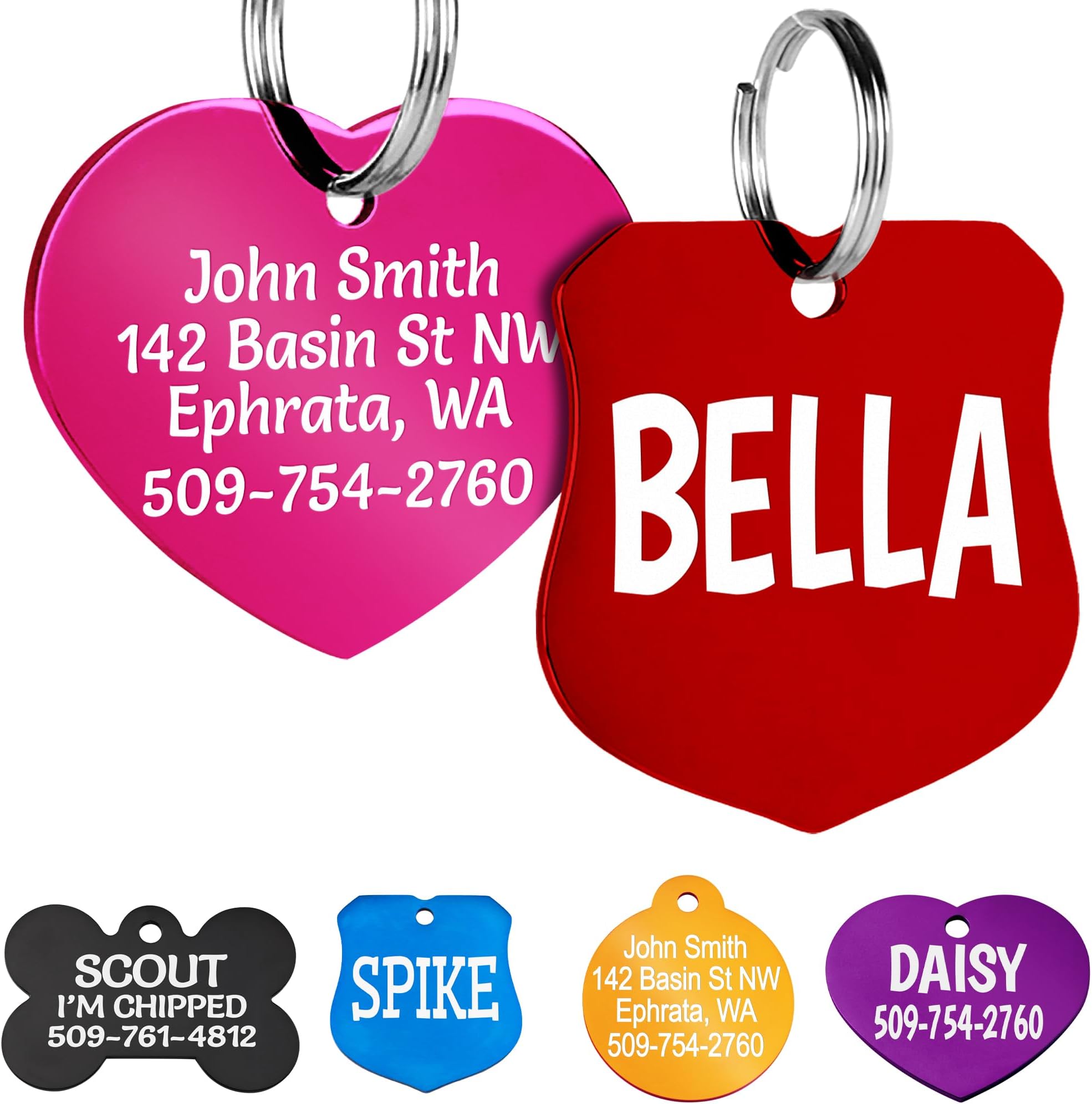 GoTags Dog Tags, Personalized Engraved Dog and Cat ID Tags for Pets, Custom Engraved on Both Sides, Various Shapes Including Bone, Round, Heart, Bow Tie, Star, and Badge (Badge, Large - Pack of 1)