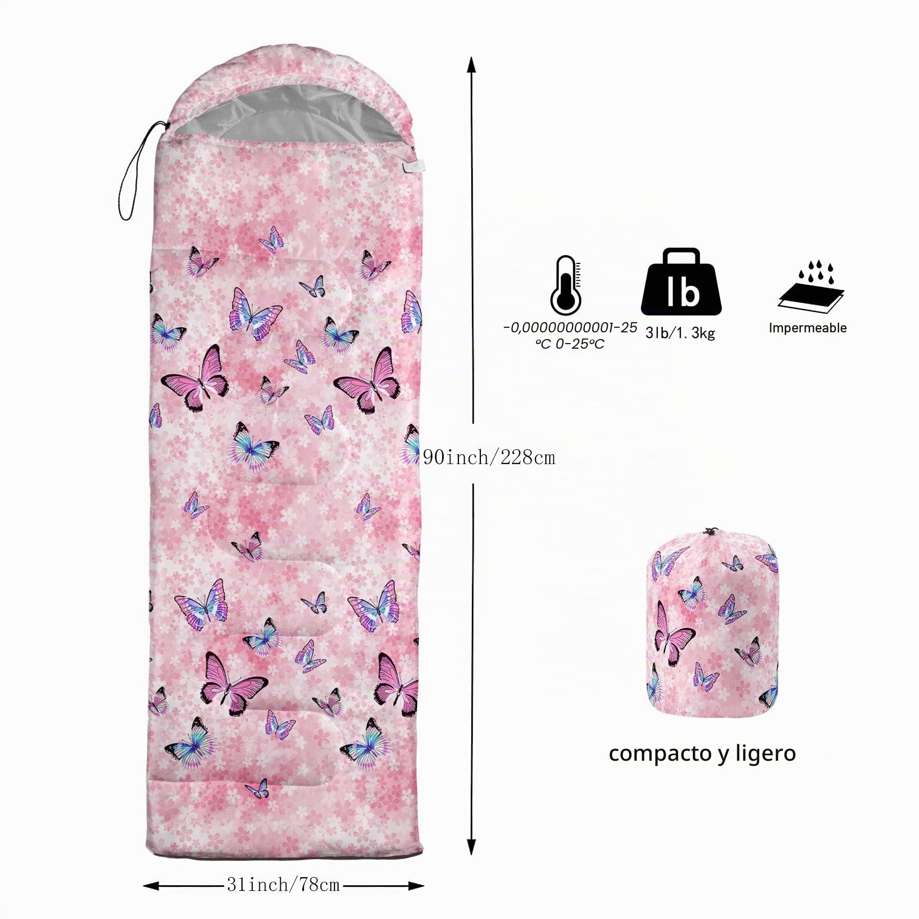 HOSIMA Sacos de dormir, saco de dormir momia para adultos, niñas, niños, impermeable, para camping, senderismo, exterior, viajes, caza, con bolsas de compresión (ZQ007)