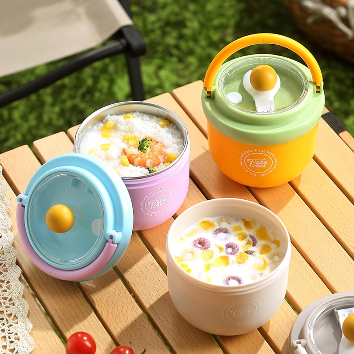 Insulated Porridge Cup with Transparent Lid and Spoon, Light Grey