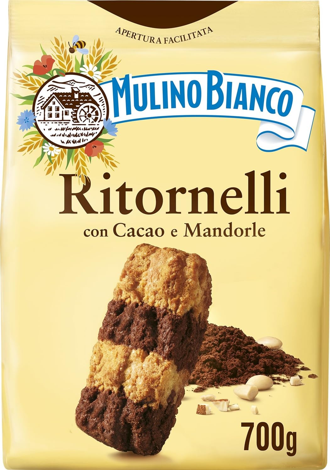 Mulino Bianco Biscotti Frollini Ritornelli con Cacao e Mandorle, Senza Olio di Palma, Colazione Ricca di Gusto, 700 g
