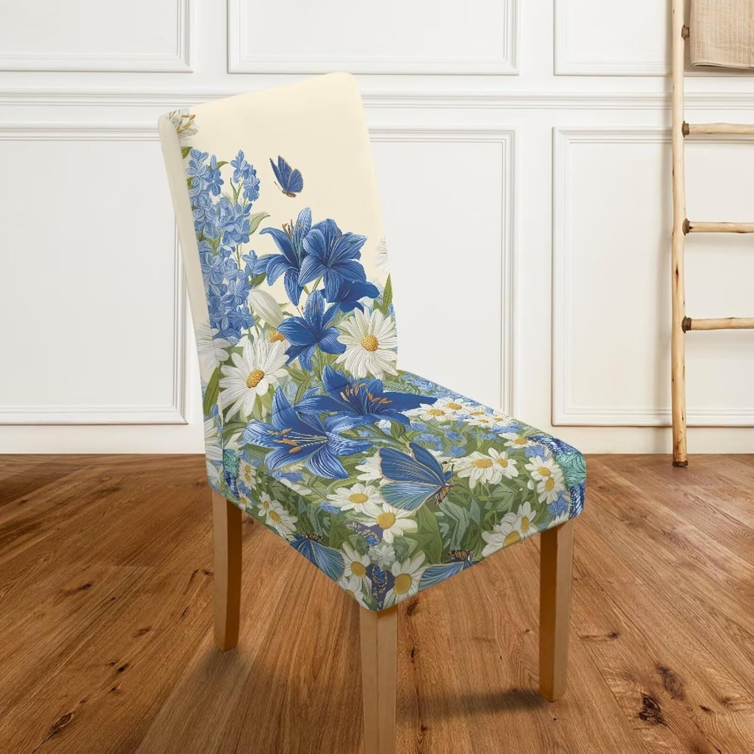 Lily Daisy Pattern Dining Room Chair Cover Reusable Parsons Kitchen Chair Covers Elastic Chair Seat Protectors Home Decoration Accessories-4 Pcs