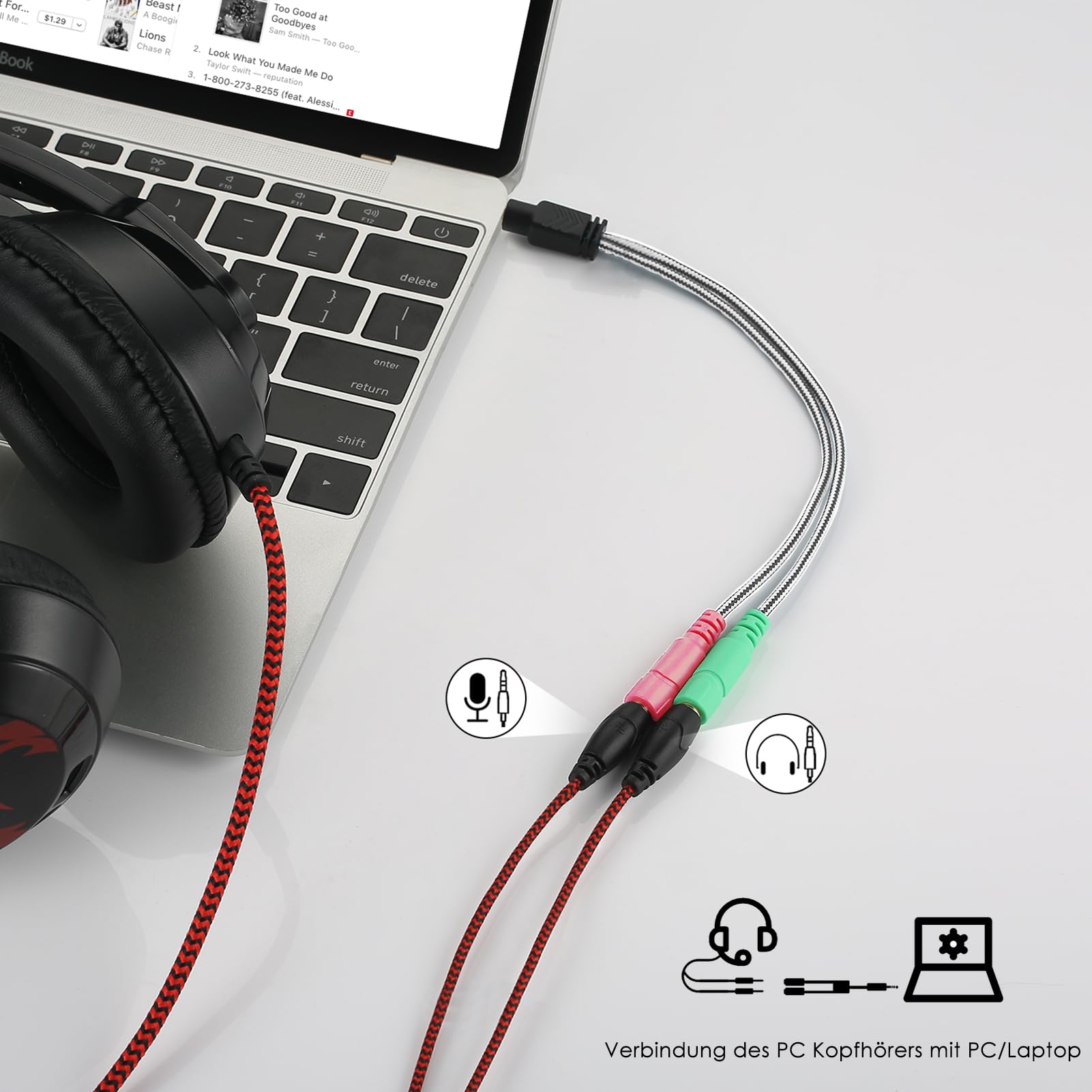 MillSO Adapter słuchawek MillSO 3,5 mm Kabel audio typu Y (3,5 mm męski na 2 x 3,5 mm żeński, nie na 2 słuchawki) odpowiedni do zestawu słuchawkowego do gier komputerowych, smartfona i laptopa