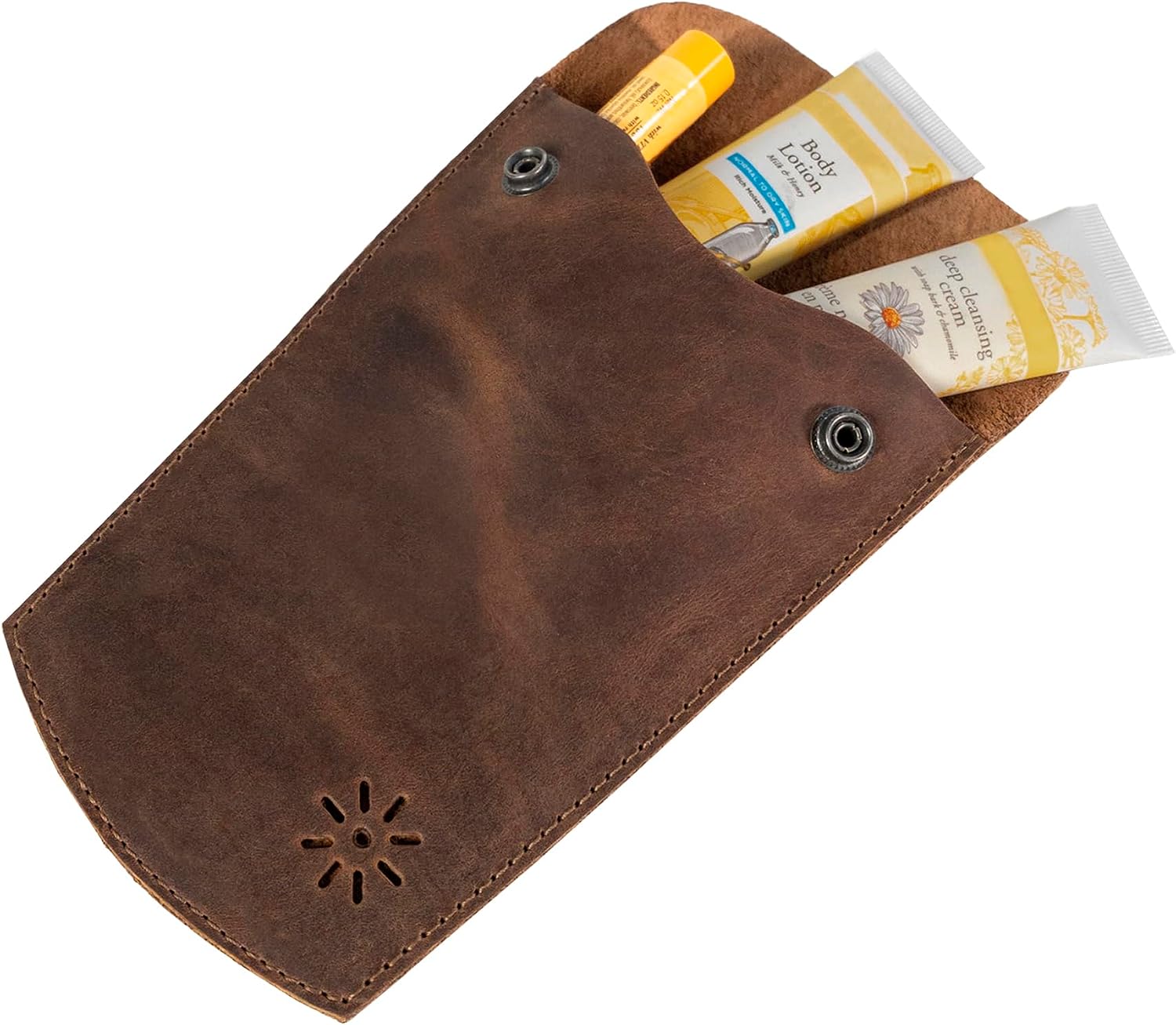 Heather's, Mini Bag for Women, Essential Case for Glasses, Makeup, USB, Cables and Cash, Travel Accessory, Handmade, Full Grain Leather, Bourbon Brown image 4