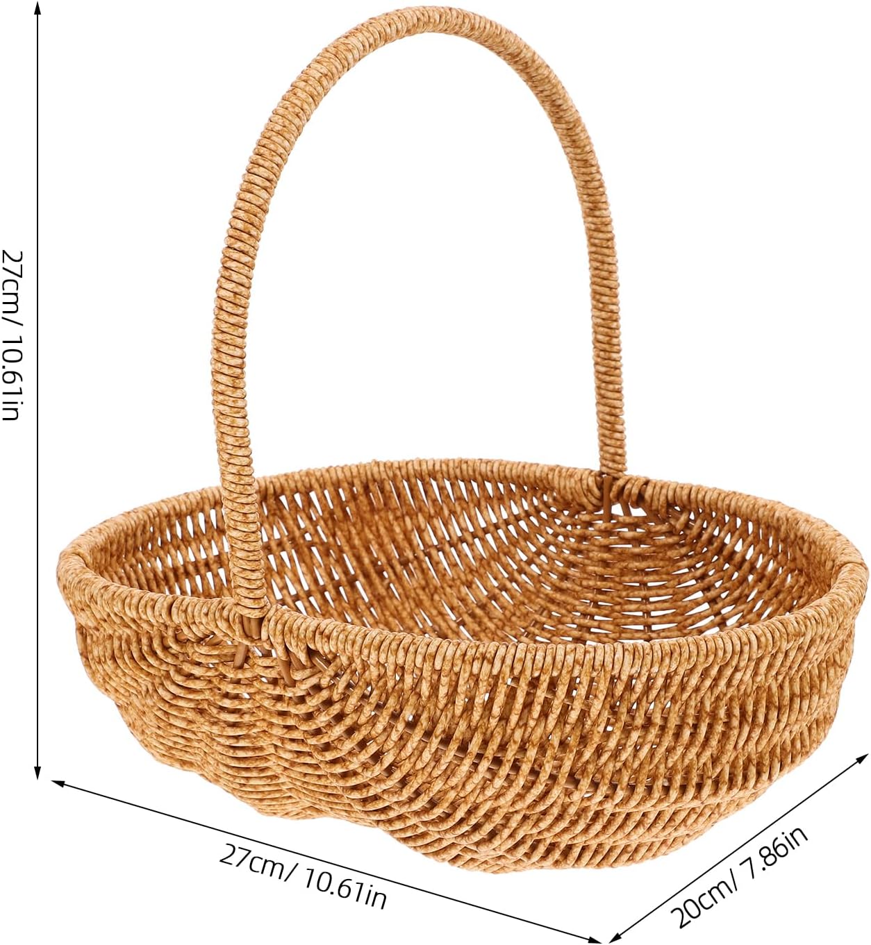 Kisangel Small Woven Picnic Basket with Handle, 27cm Rattan Harvest Container Flowers Storage Basket for Fruit, Bread or Candy Wedding