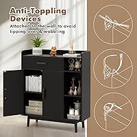 Vista 4 de Giantex Gabinete de Almacenamiento de Piso, Armario Independiente con 1 Cajón, 2 Puertas, 3 Estantes, 4 Patas de Madera de Caucho, Aparador, Unidad