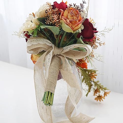 Miniatura 7 de Emivery Ramo de girasol vintage en cascada, ramo de girasol artificial y rosa burdeos para novia, ramo de lágrima nupcial para boda, ceremonia,