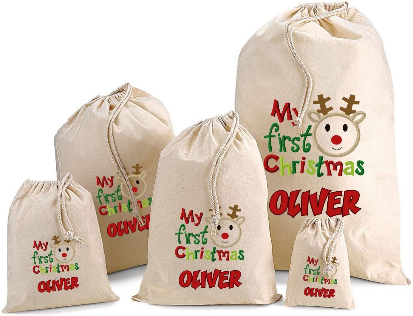 PERSONALISED SANTA SACK - My First Christmas Available in 5 Sizes 45 x 30cm)