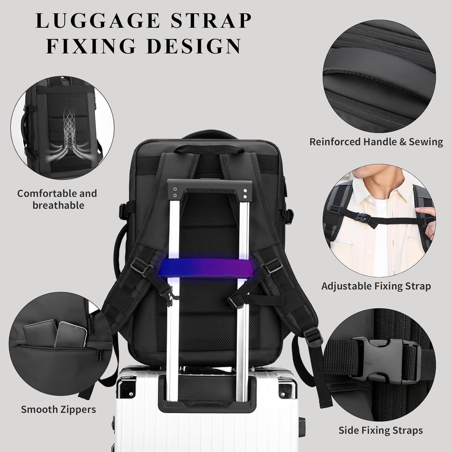 Travel Backpack for Men Women, Expandable Backpacks with Charging Port for Business Work Commute Casual, Black image 7 of 9 B0FHHH4VTL