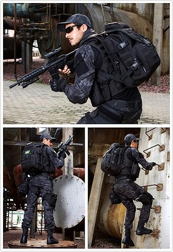 Vista 13 de UNISTRENGH 40L táctico militar Molle mochila agua y abrasión resistente al aire libre caza trekking bolsa, Negro -, Mochilas Daypack