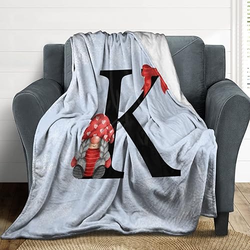 Miniatura 7 de Manta de franela para sofá, manta de cama de gnomos de Navidad con letra K, acogedora manta de microfibra de felpa cálida de 30 x 40 pulgadas,