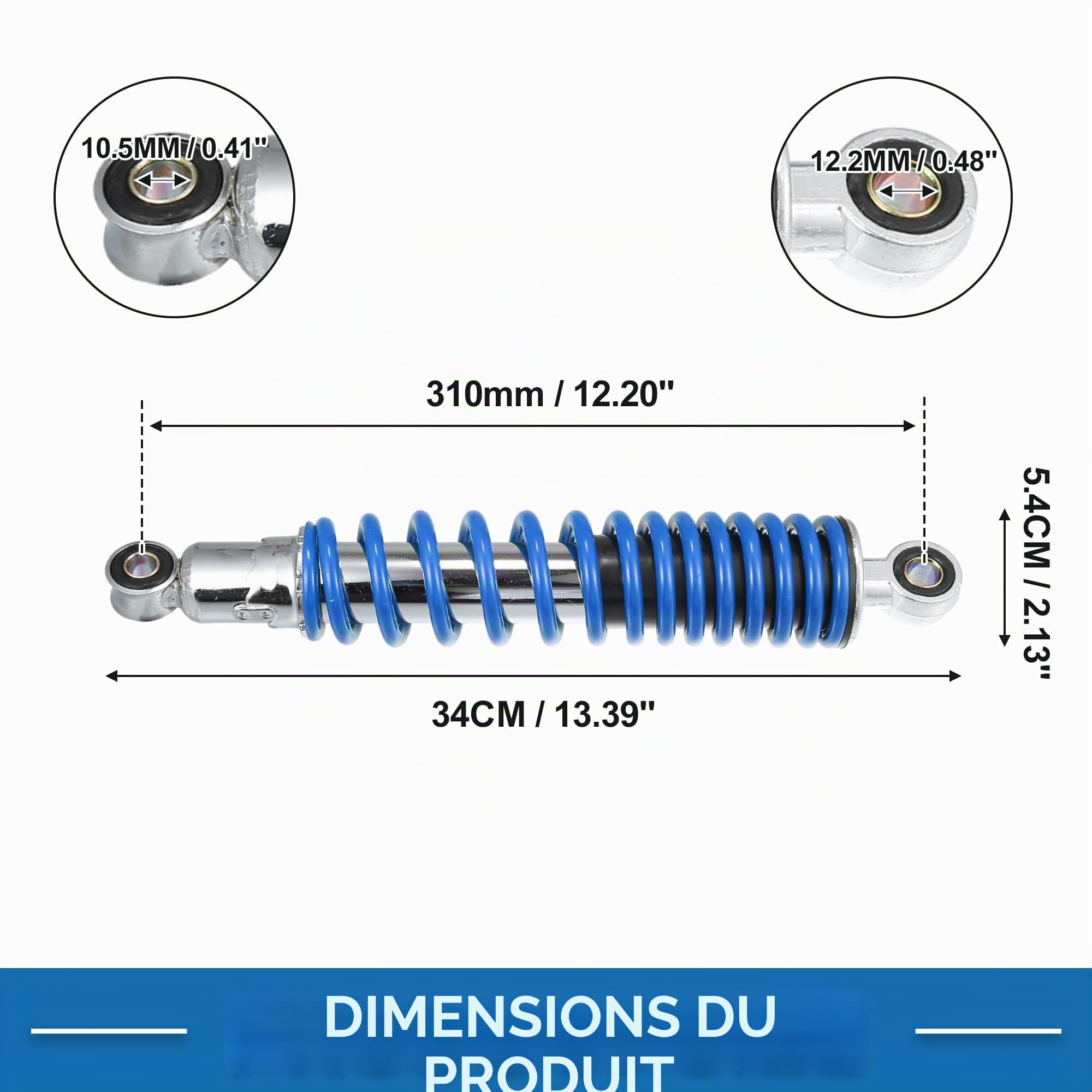 A ABSOPRO Amortisseurs Arrière De Moto Résistants Et Réglables, 1 Paire | Bleu, Métal, Pour Moto/Quad/Cyclomoteur/Tout-Terrain/Course, 50-125cc, 544kg, Œil À Œil