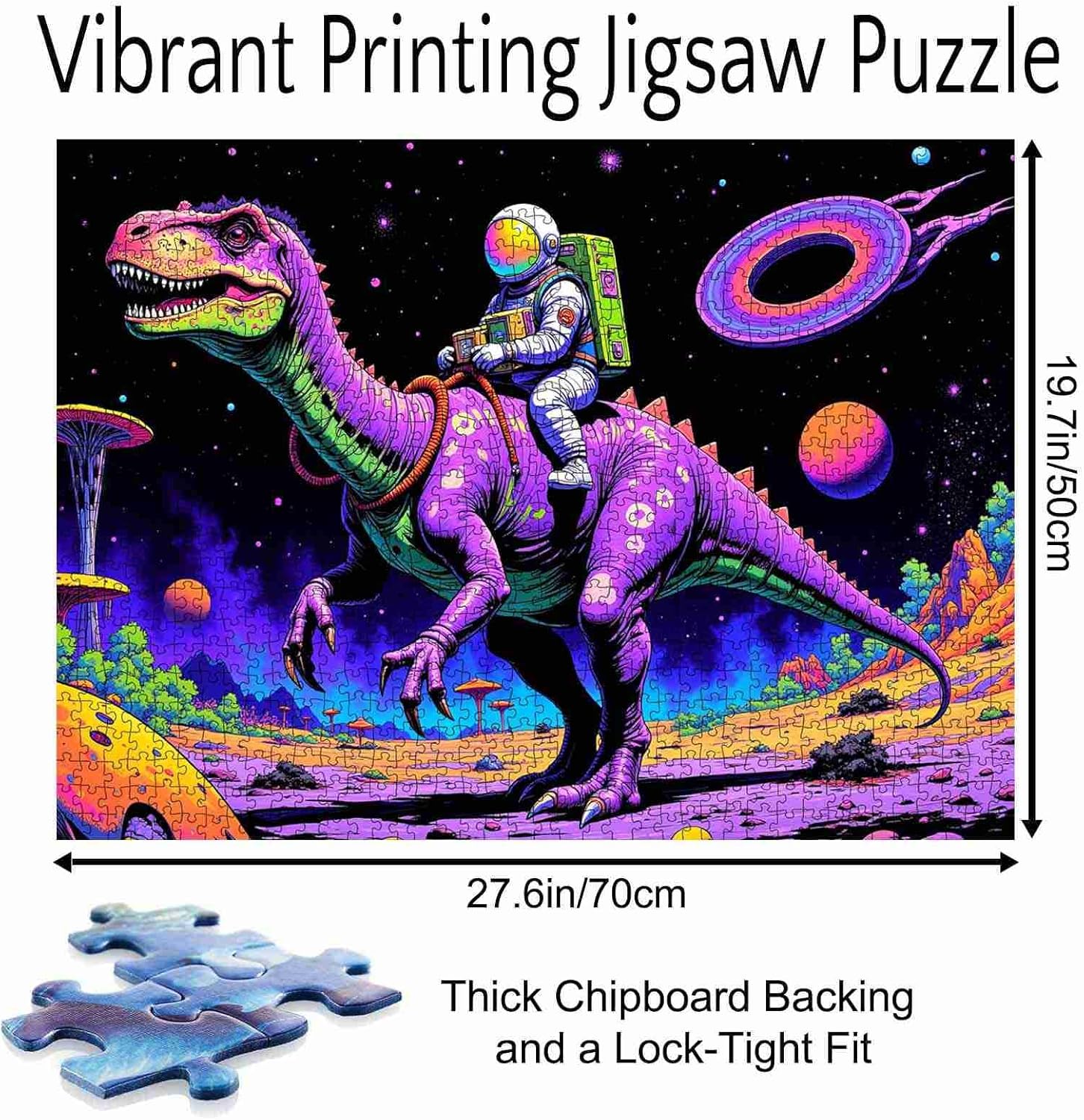 Astronaut Rides Dinosaur Jigsaw Puzzles for Adults 1000 Pieces Outer Space Jigsaw Puzzle Galaxy Nebula Painting Extraterrestrial Organisms Jigsaw Puzzle 20 x 27 Inch Colorful Puzzles for Home