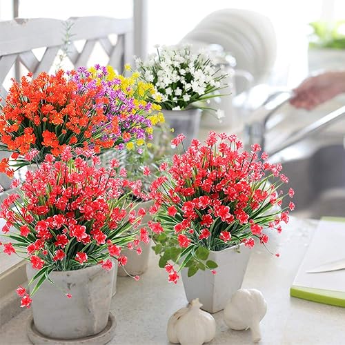 Miniatura 4 de TEMCHY 20 paquetes de flores artificiales para exteriores, no se decoloran, resistentes a los rayos UV, plantas de plástico sintético para colgar