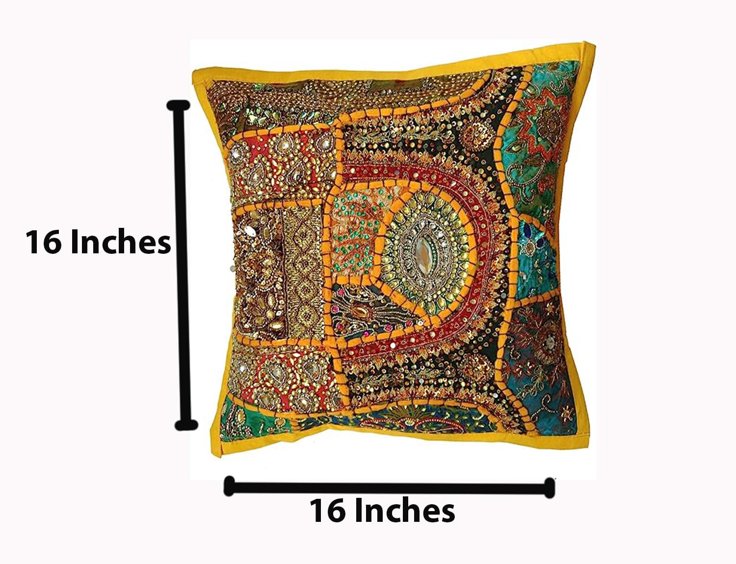 Rastogi Handicrafts Fundas De Almohada Decorativas, Funda De Cojín De Algodón Bordada, Funda De Cojín Hecha A Mano Tradicional India (rosa