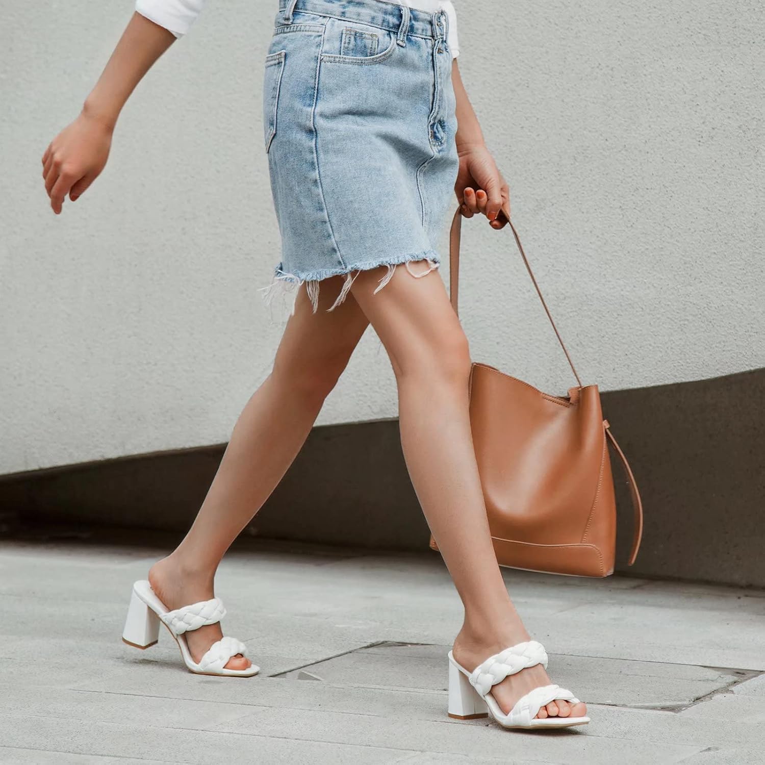 Greatonu Women's Braided Heeled Sandals Square Open Toe Sandals for Women 2026 Summer Heels Slip On Dressy with Block Heel 3.35 Inch - Image 3