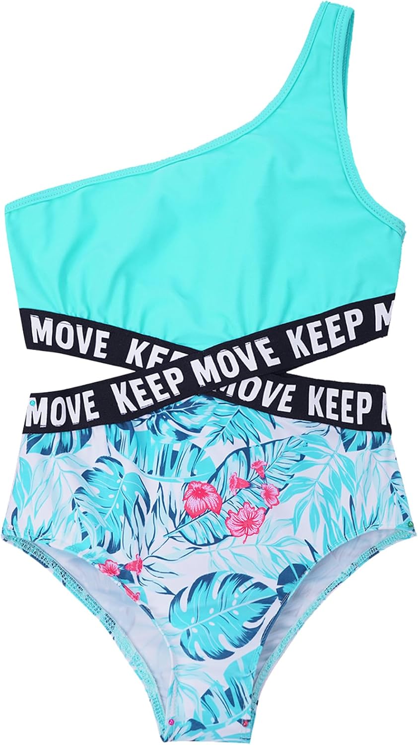 Kids Girls Tankini Swimwear Set Cutout One-Piece Swimsuit with Bottoms Boyshorts Rashguard Bathing Suit
