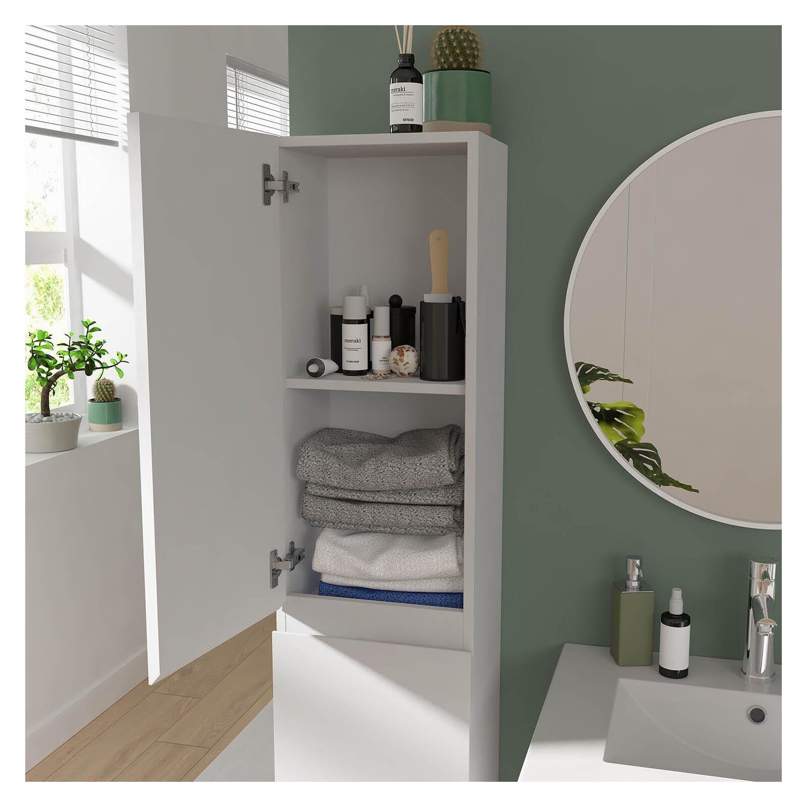 MOB-IN Meuble Double Vasque 120cm avec Plan céramique SORRENTOBlanc+Robinet+Miroir+co