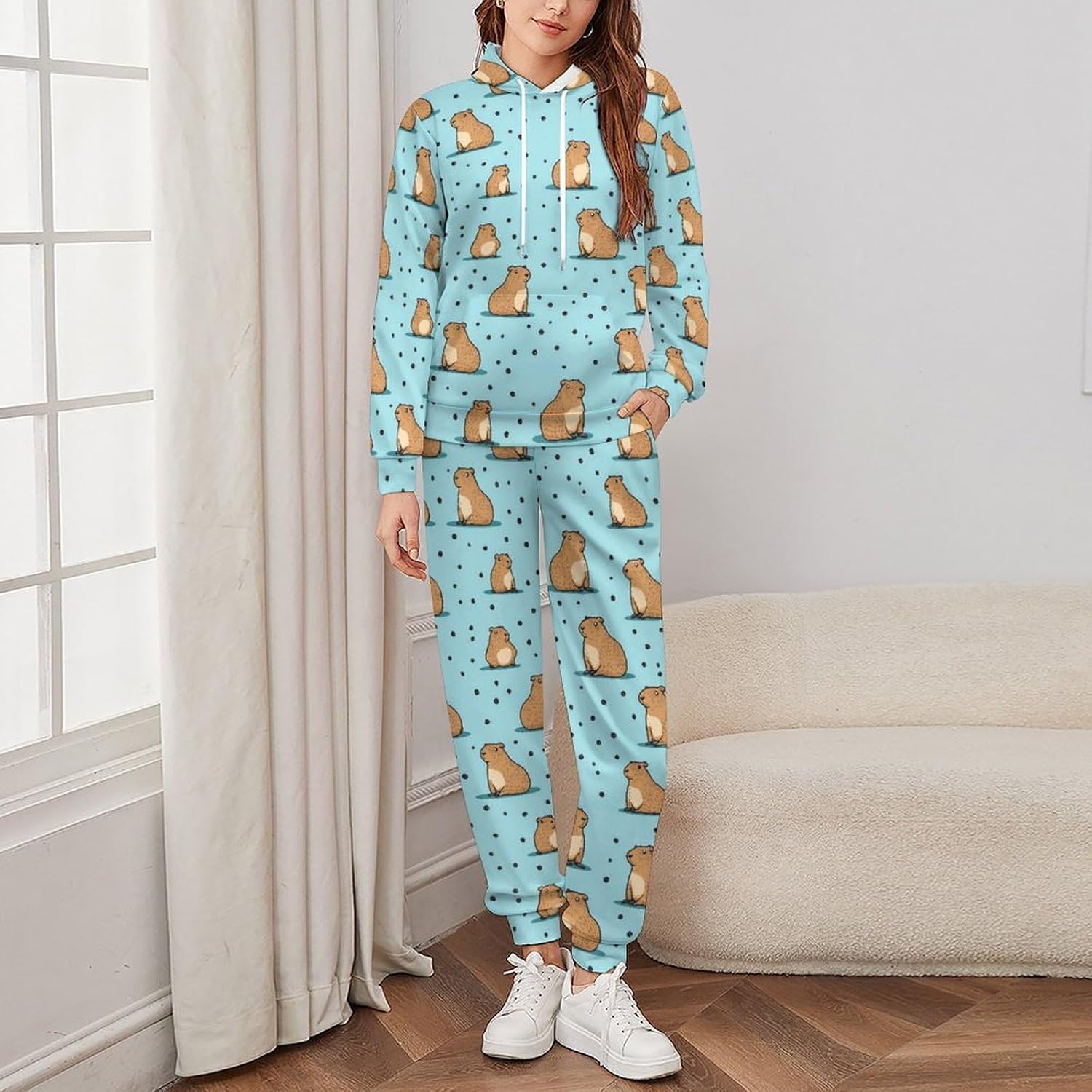 Cute Capybara Adult 2 Piece Tracksuits Hoodie Sweatshirt And Joggers Sweatpants Sweat Suit Outfits