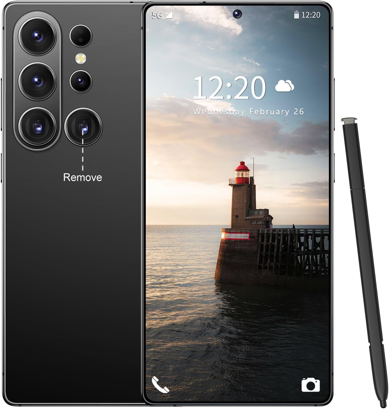 Huness S26 Ultra Unlocked Phone,Built in Pen The Phone,Cell Phone Battery 7000mAh 6.99" HD Screen,Android 15 16+512GB Smartphone,Dual SIM/5G/Face ID/Fingerprint Lock/GPS (Black, 16+512G)