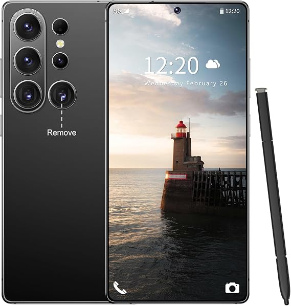 Huness S26 Ultra Unlocked Phone,Built in Pen The Phone,Cell Phone Battery 7000mAh 6.99 HD Screen,Android 15 16+512GB Smartphone,Dual SIM/5G/Face ID/Fingerprint Lock/GPS (Black, 16+512G)