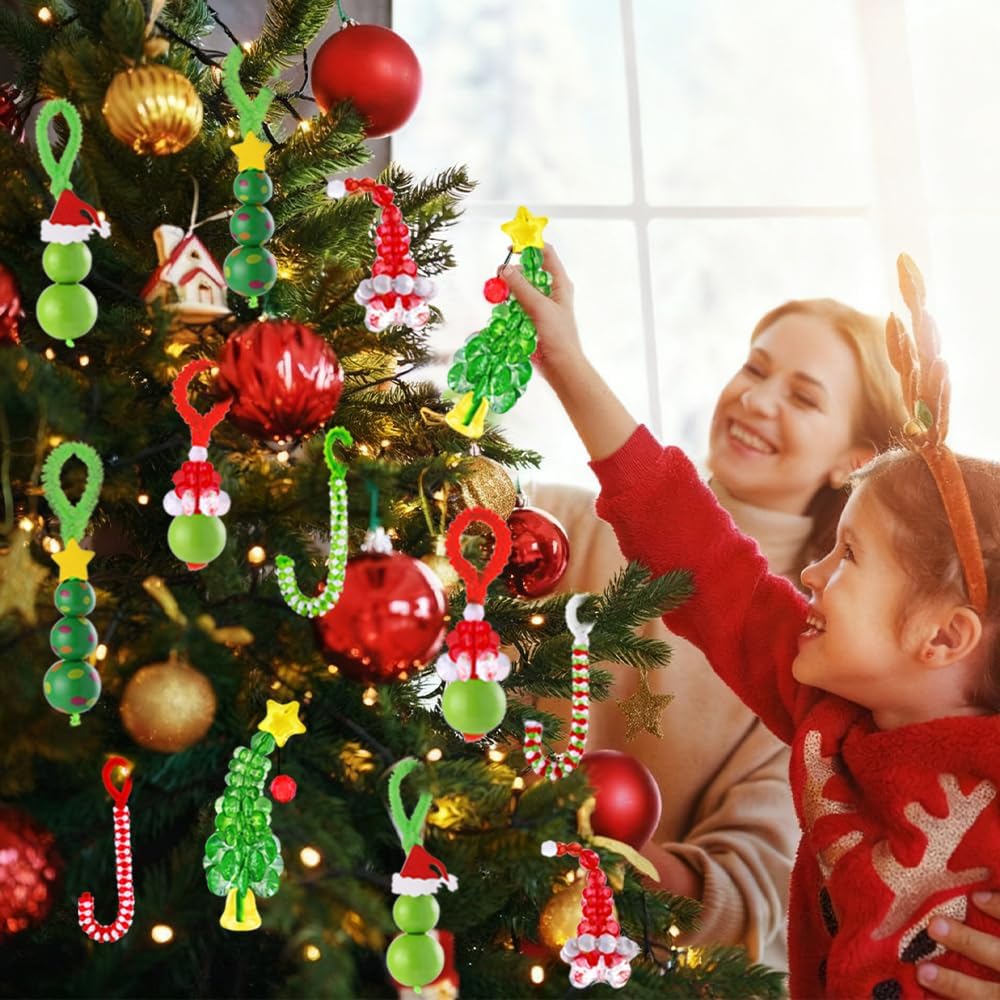 Vellibring 36 Set Christmas Beaded Crafts Ornament Beading Kit Classic Mini Hanging Decor DIY Accessories for Xmas Tree Decorations Holiday Prensent Party Supplies