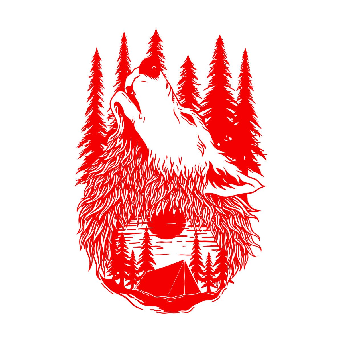 Lettering Stickers Howling Wild Wolf Head Night Moon Natural Camp 48x72.6cm Equipped with Transfer Film kit Large red