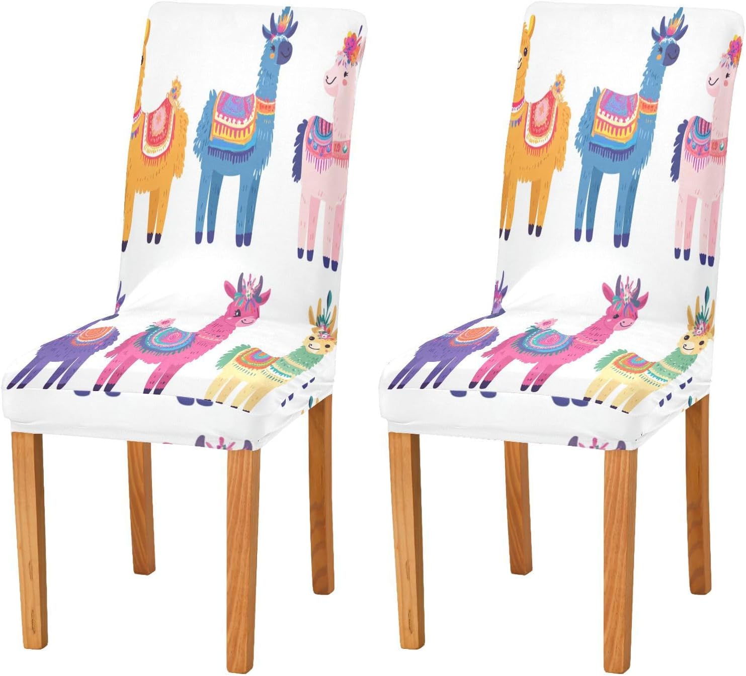 ALAZA Chair Covers for Dining Room, Beautiful Set of Colorful Cute Llamas Stretch Chair Cover Sets Chair Protector Removable Washable for Ktichen Restaurant Hotel