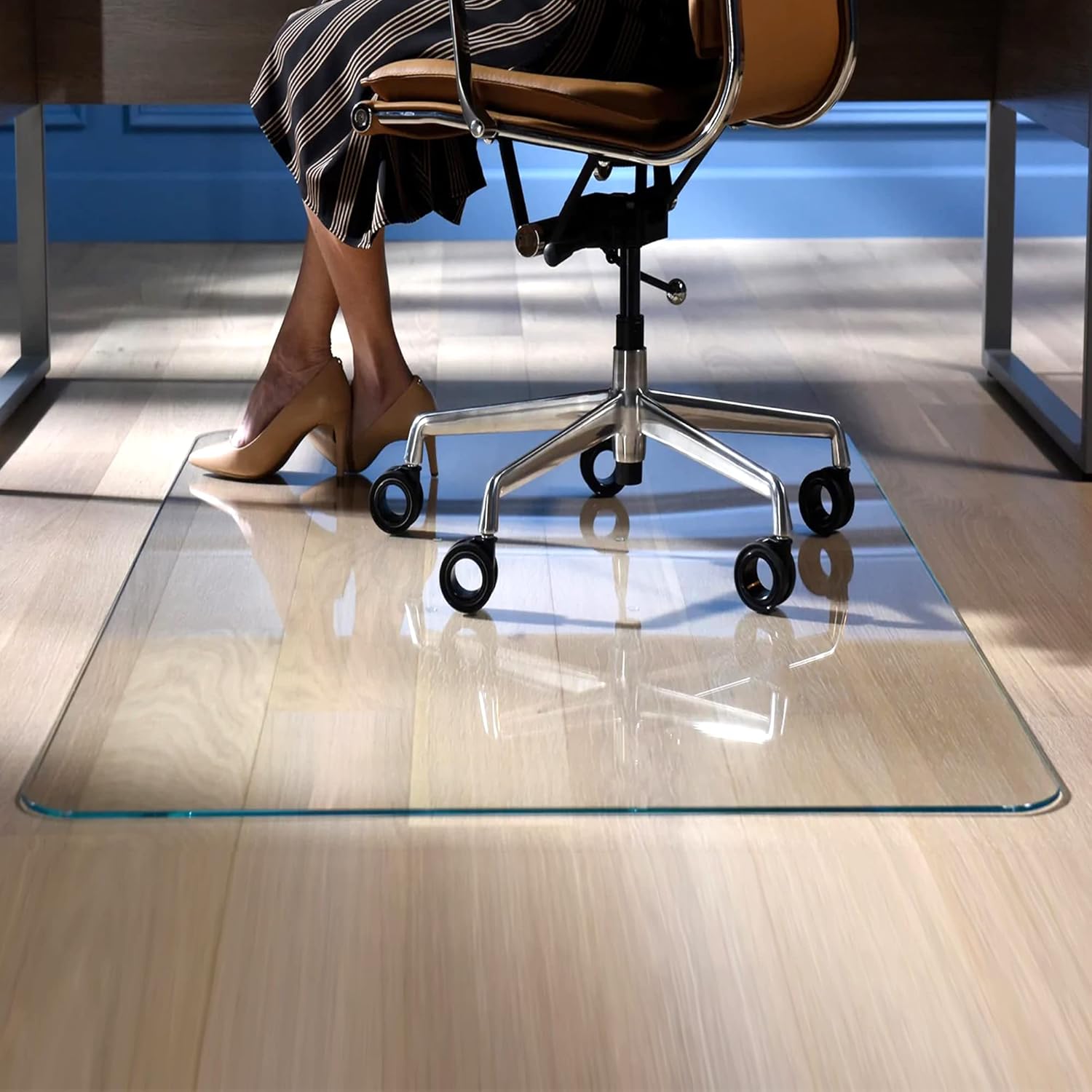 Custom Cut to Size Tempered Glass Chair Mat 1/4" Thick Clear Glass Mat with