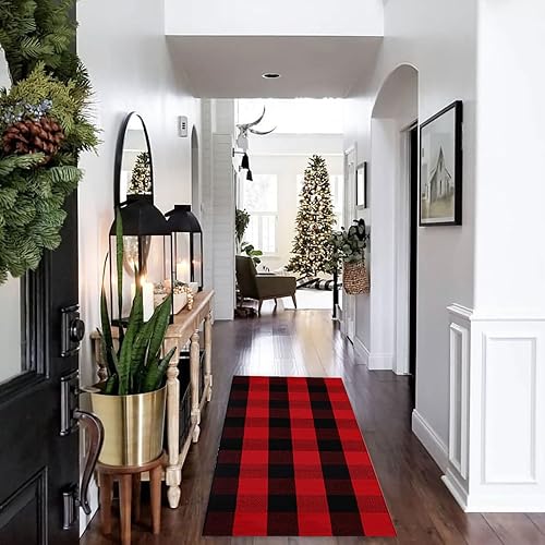 Miniatura 15 de CAINANEL Buffalo - Alfombra de algodón a cuadros de 5 x 7 pies, tejida a mano para interiores y exteriores, alfombra de área para puerta de Tela