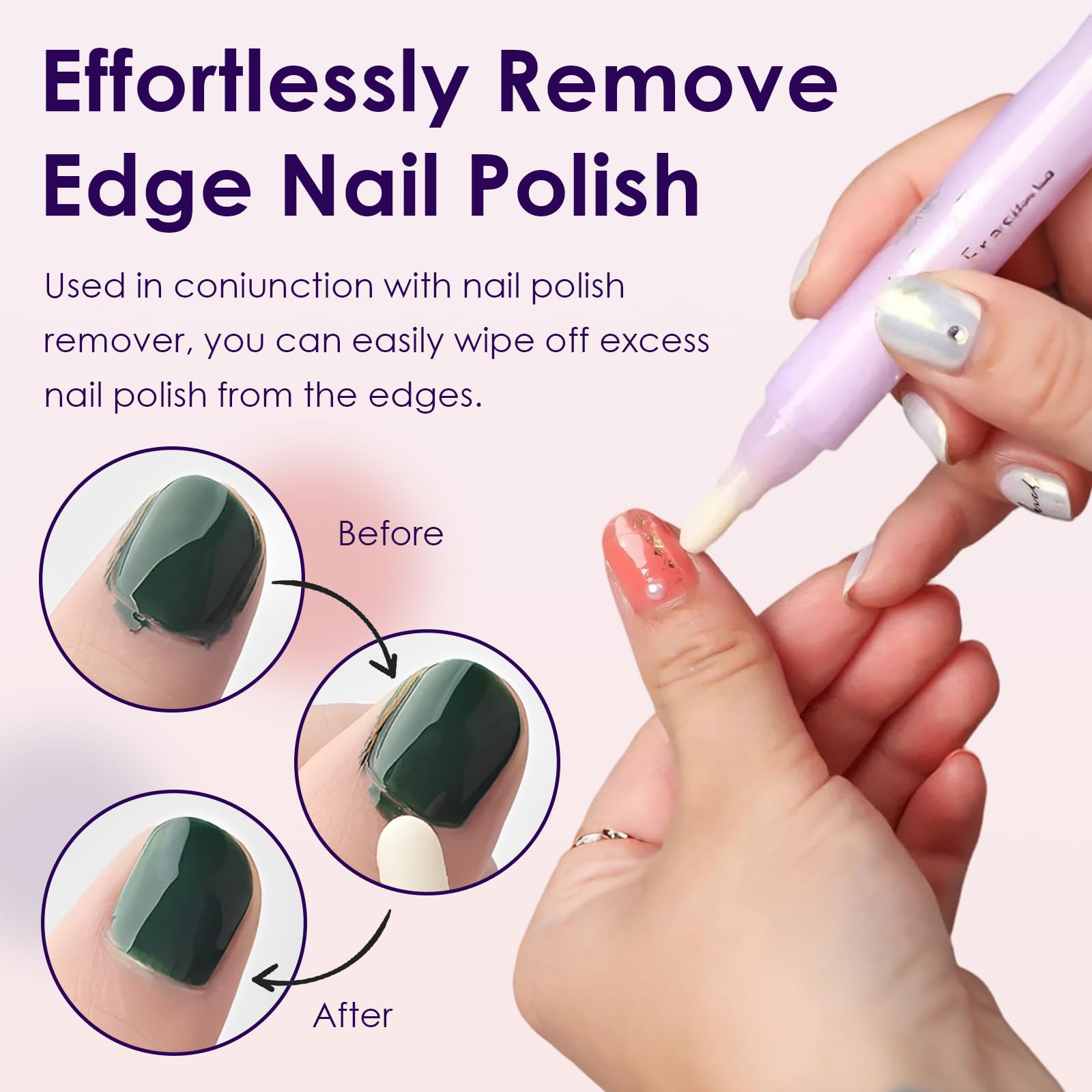 4 Piezas Plumas Correctoras de Esmalte de Uñas Recargables, Bolígrafo Quitaesmalte de Manicura con 3 Puntas de Repuesto, Herramienta de Corrección para Eliminar Errores de Uñas