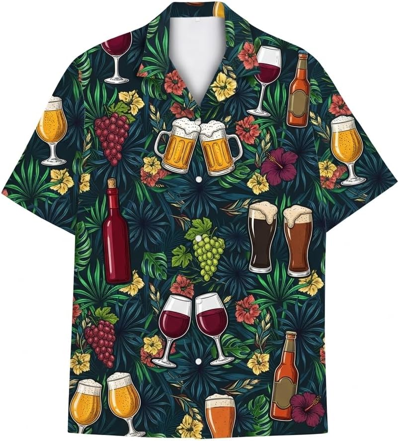 Alcohol Short Sleeve Button Down Hawaii Shirt, 3D Hawaiian Shirt, Beer Hawaiian Shirt for Men TAHW20