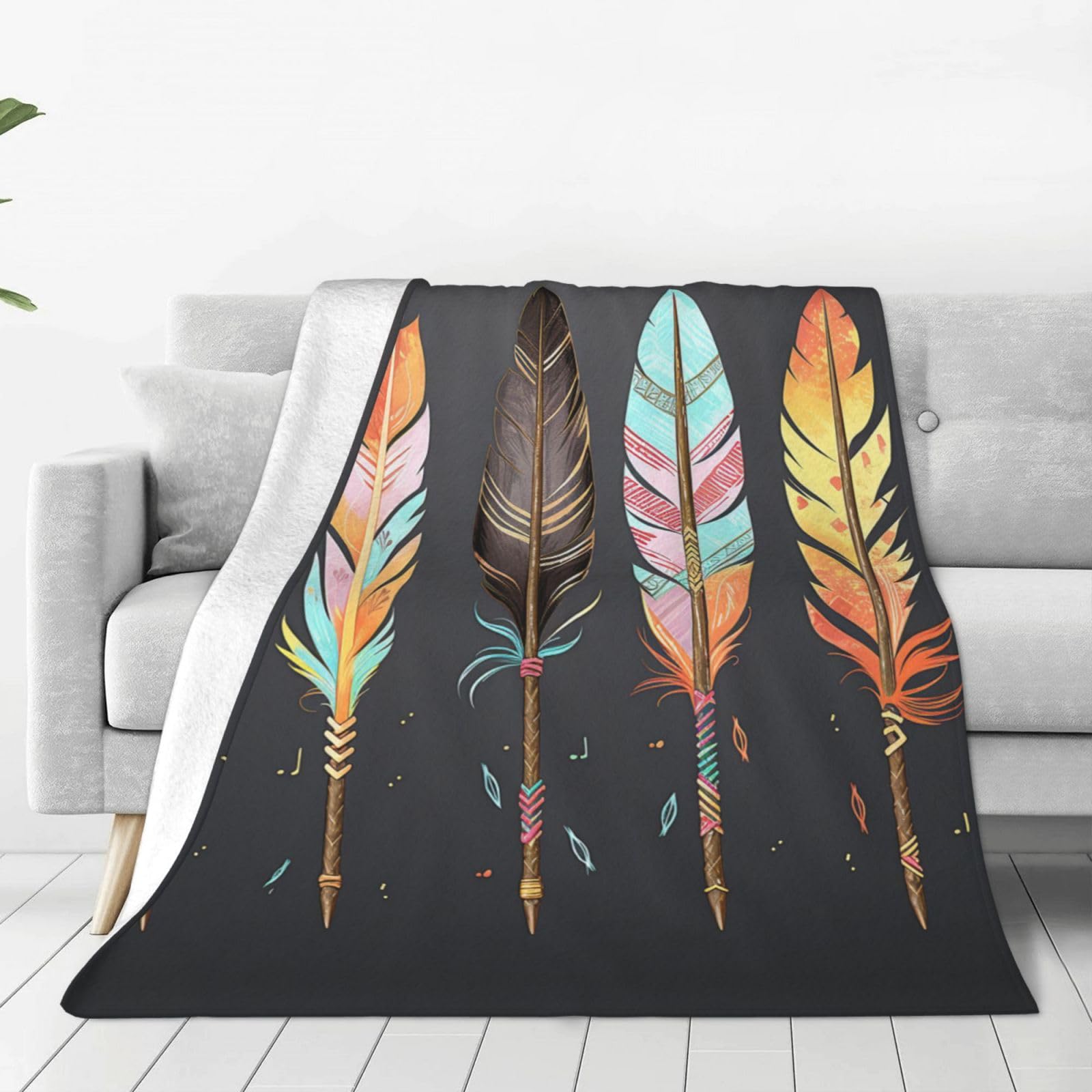 Feather Arrows Throw Blanket for Couch, Plush Fuzzy Soft Flannel Blankets and Throws for Sofa, 50"x40" Bed Blankets for Travel Camping Chair, All Season Warm Fleece Blanket