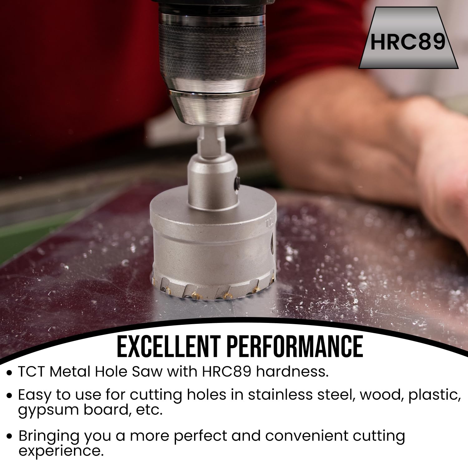 Anfrere TCT 1-25/32" Hole Saw Bit for Hard Metal, Heavy Duty Carbide Cutting Tool with SDS Shank, Center Drill & L-Wrench for Stainless Steel, Iron, Aluminum, Alloys, Plastics