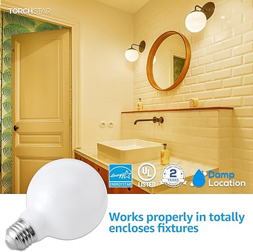 Miniatura 3 de TORCHSTAR Bombillas LED G25 regulables, bombilla redonda esmerilada para baño, bombilla LED Edison, 4.5 W (60 W equivalente), certificación UL y