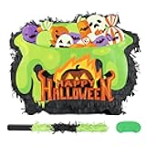 Halloween Witch's Cauldron Pinatas Bundle with a Blindfold and Bat (16x12.5x4 Inches), Bubbling Witch Pot, Wizard Theme Birthday Party Game and Decoration