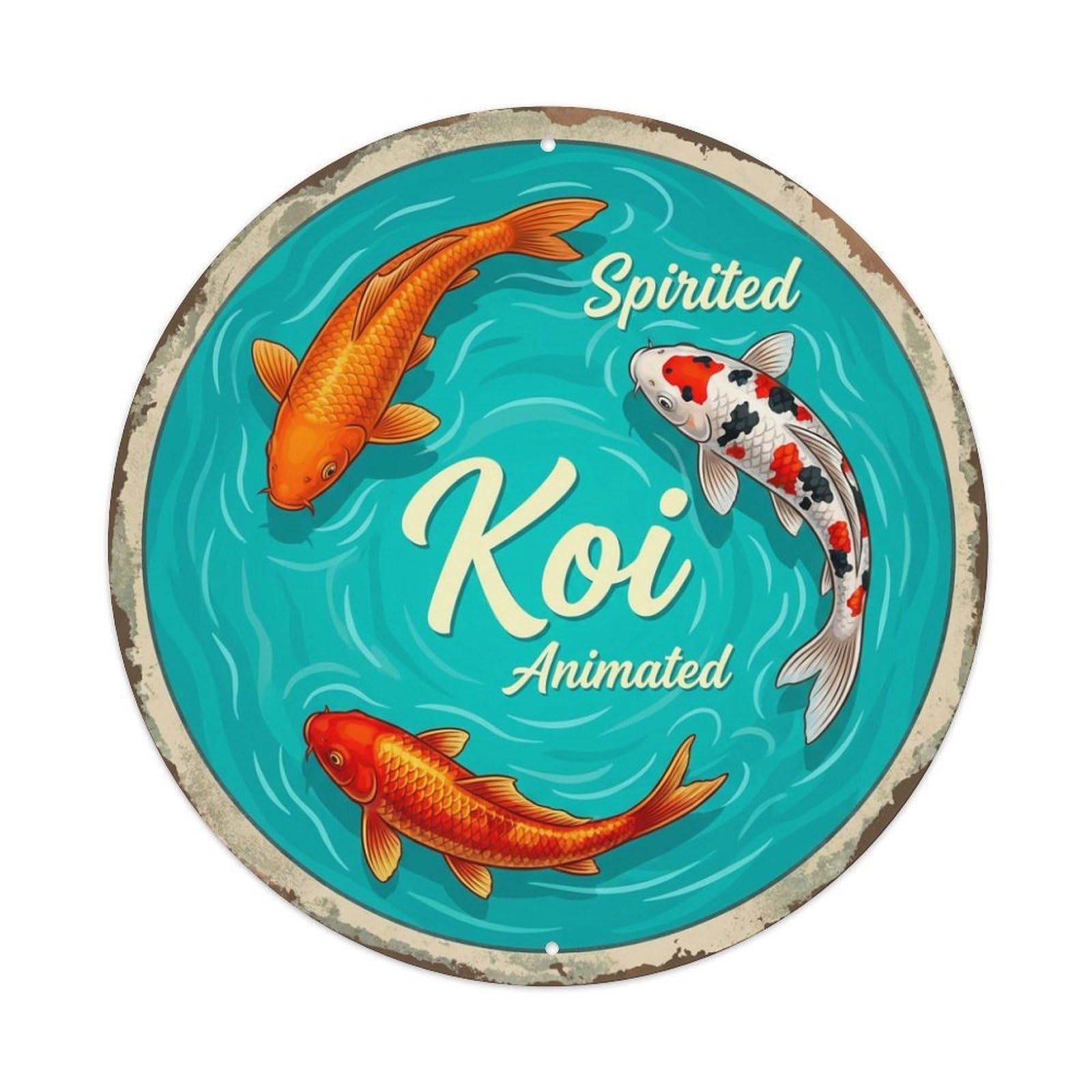 Metal Tin Sign Koi Fish Spirited Animated Vibrant Art