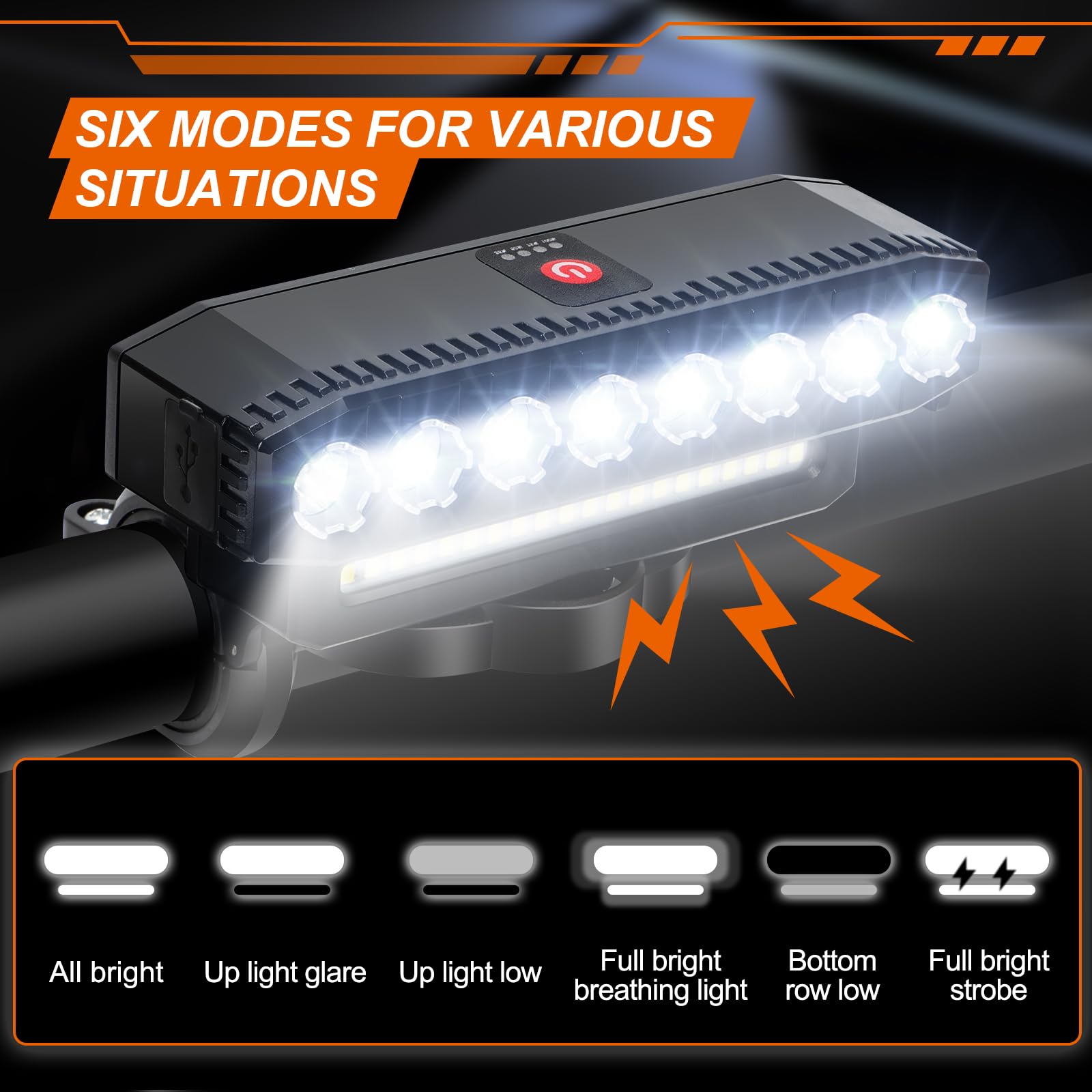 Luci Per Bici Super Luminose 9500 Lumen – 6 LED Girevoli 360°, 10 Modalità, Batteria 5600mAh, Impermeabili, Fanali Anteriori E Posteriori