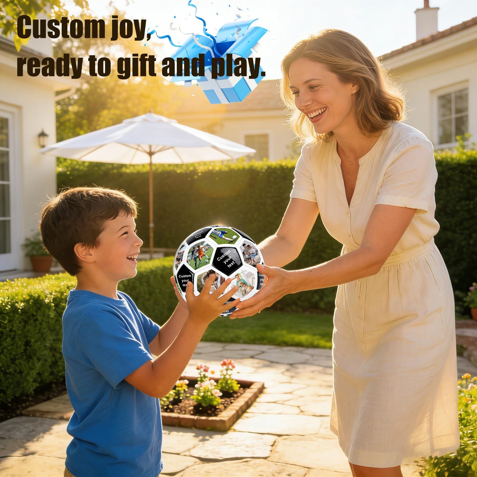 Generisch Personalisiert Fussball mit Foto & Name, Custom Fußball Geschenk für Jungen Männer Papa, Größe 5 PU Leder Ball
