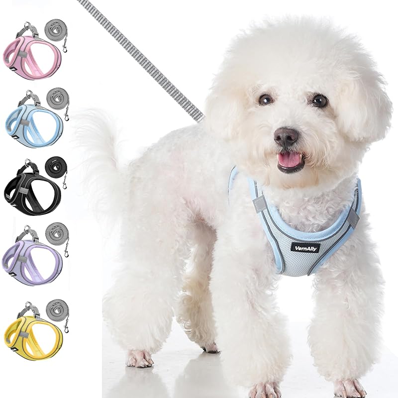 Peitoral vest para cães e gatos em nylon com guia VernAlly Blue XXXS