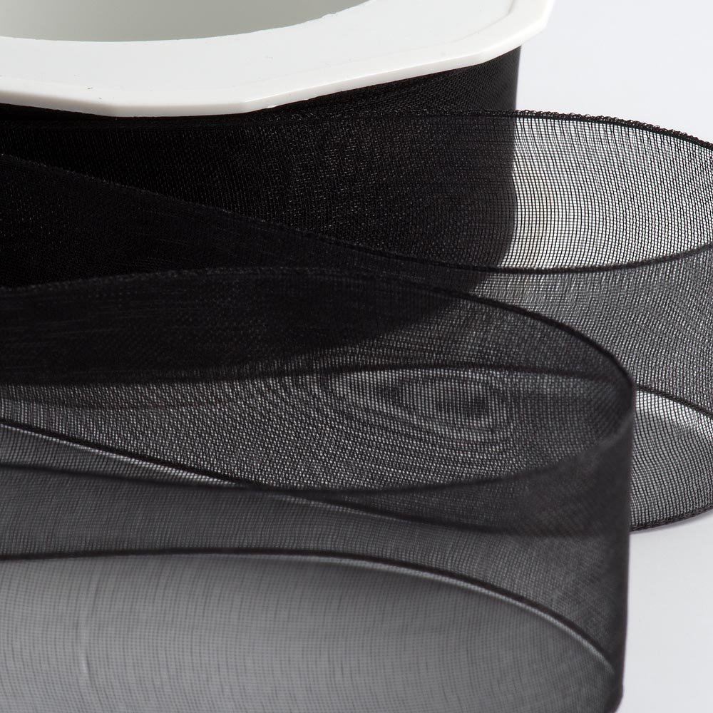 Italian Options Organza Chiffon Ribbon, Sheer Organza Ribbons for Gift Wrapping, Presents, Crafting, Wedding, Flower Bouquets, Birthday, Decorations, Décor, 7mm x 50 Metre Roll, Black