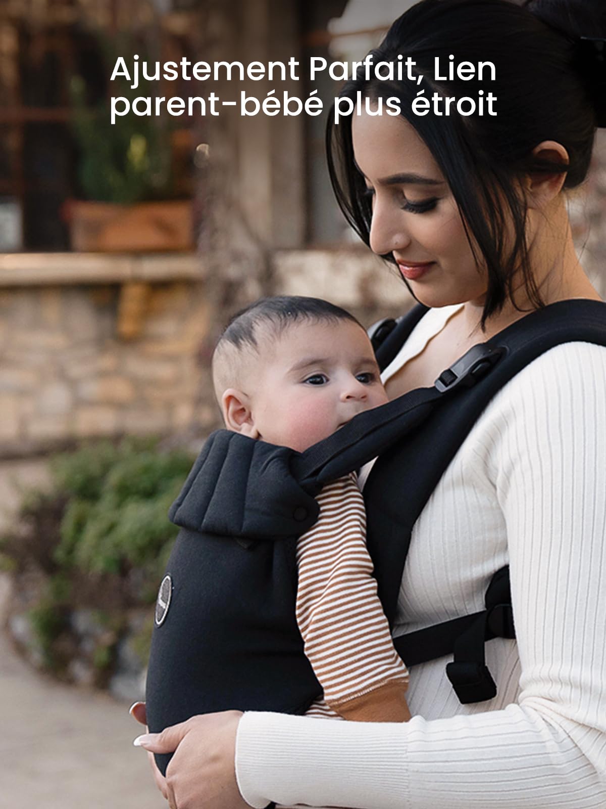 Porte-bébé Physiologique et Ergonomique, Pour Nouveau-né à Tout-petit (3–20 kg / 0–24 mois), Boucle à Ouverture Rapide, Enfilage Facile avec Appui-tête, Léger et Confortable(Noir)