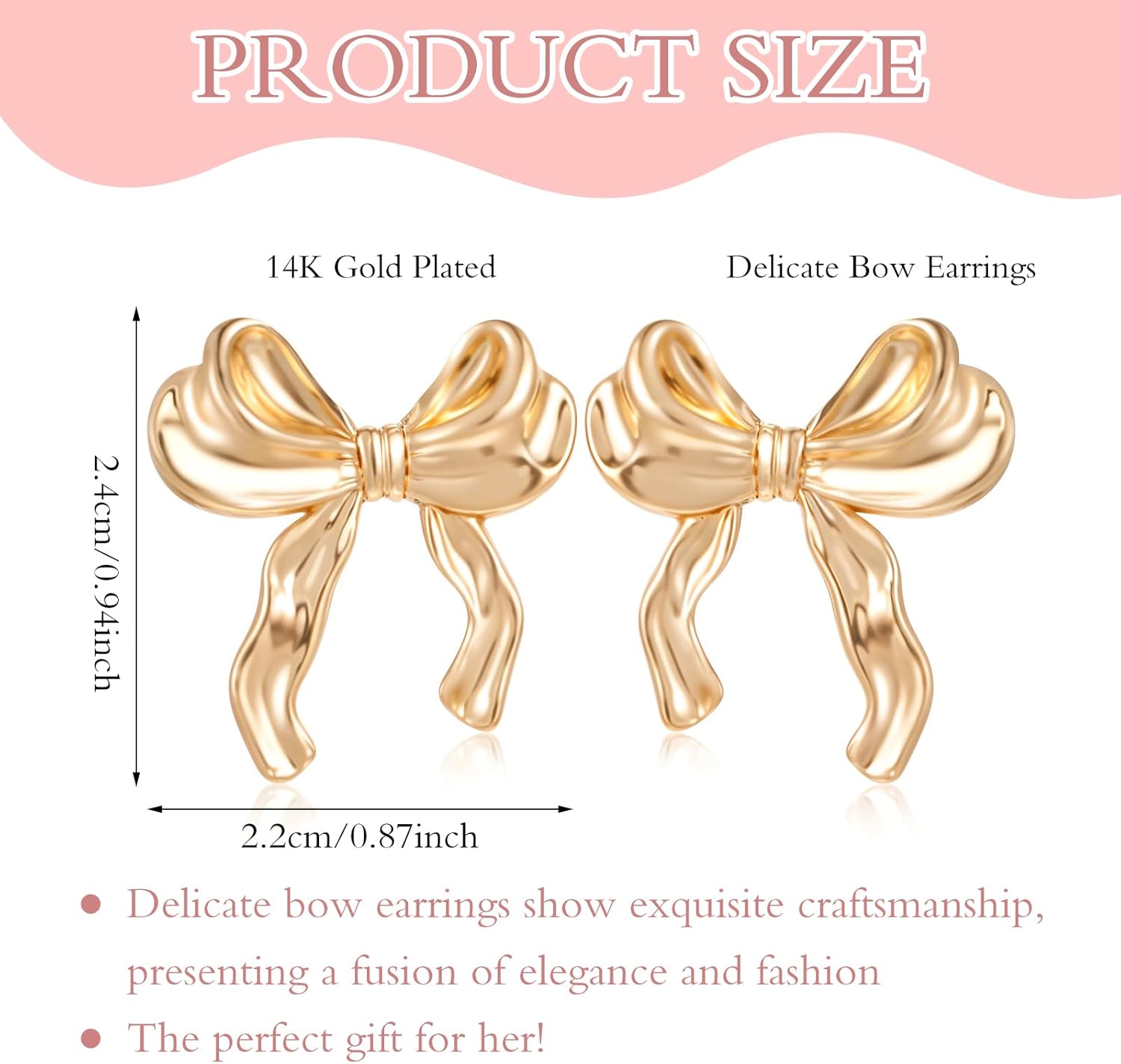Gold Bow Knot Stud Earrings for Women, Trendy Stuff Cute Bow Pearl Drop Dangle Earrings Bowknot Stud Gold Plated Zinc Alloy Ribbon Studs, Minimalist Jewelry Gifts - Image 2