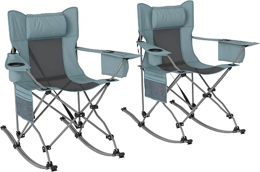 Outsunny Folding Rocking Camping Chairs for Adults Portable 2-Pack Gray