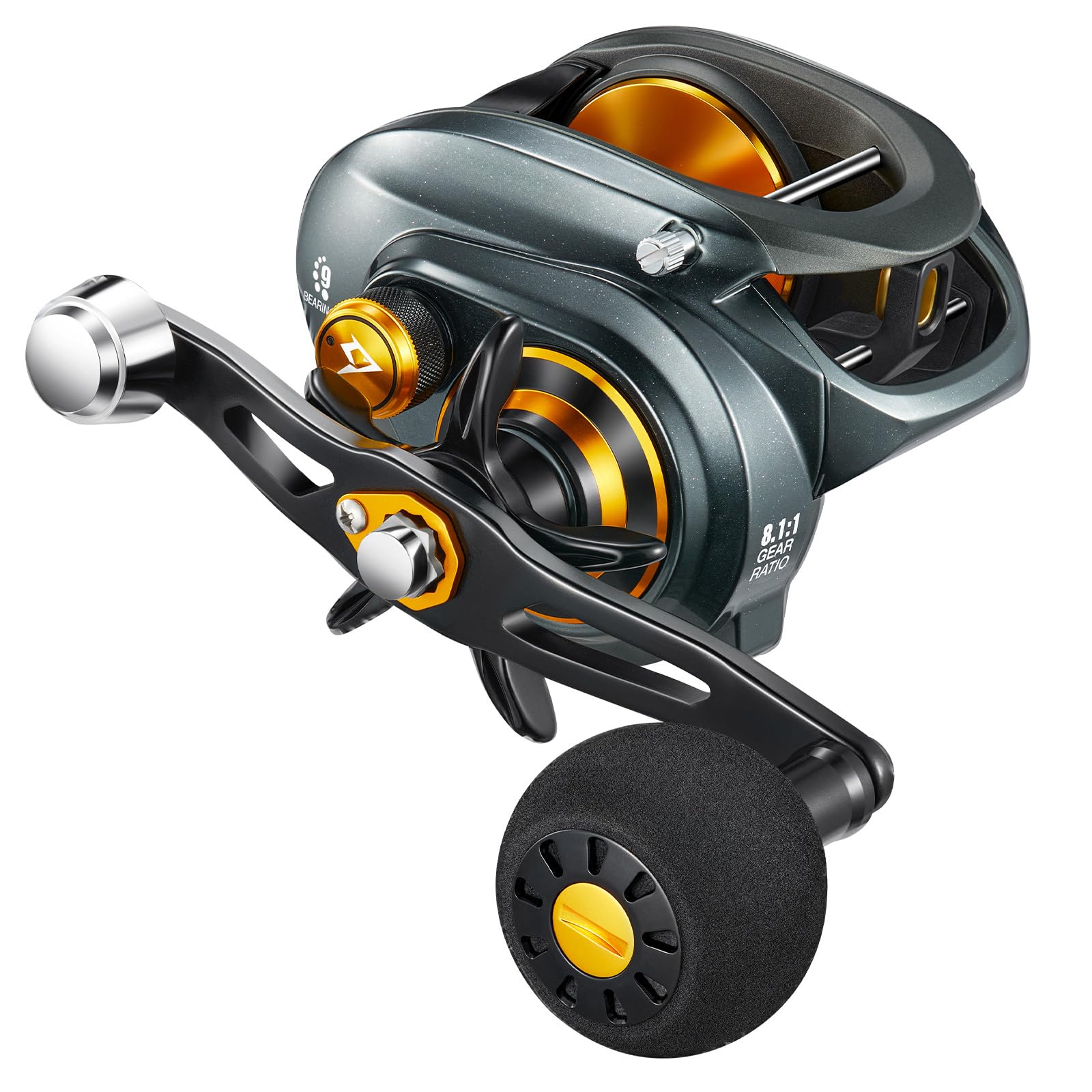 Piscifun Alijoz 400 Baitcaster Fishing Reel, 33Lbs Max Drag Aluminum Alloy Frame Baitcasting Reel, 8.1:1 Gear Ratio Freshwater and Saltwater Casting Reel for Musky, Golden&Grey Right Hand Retrieve