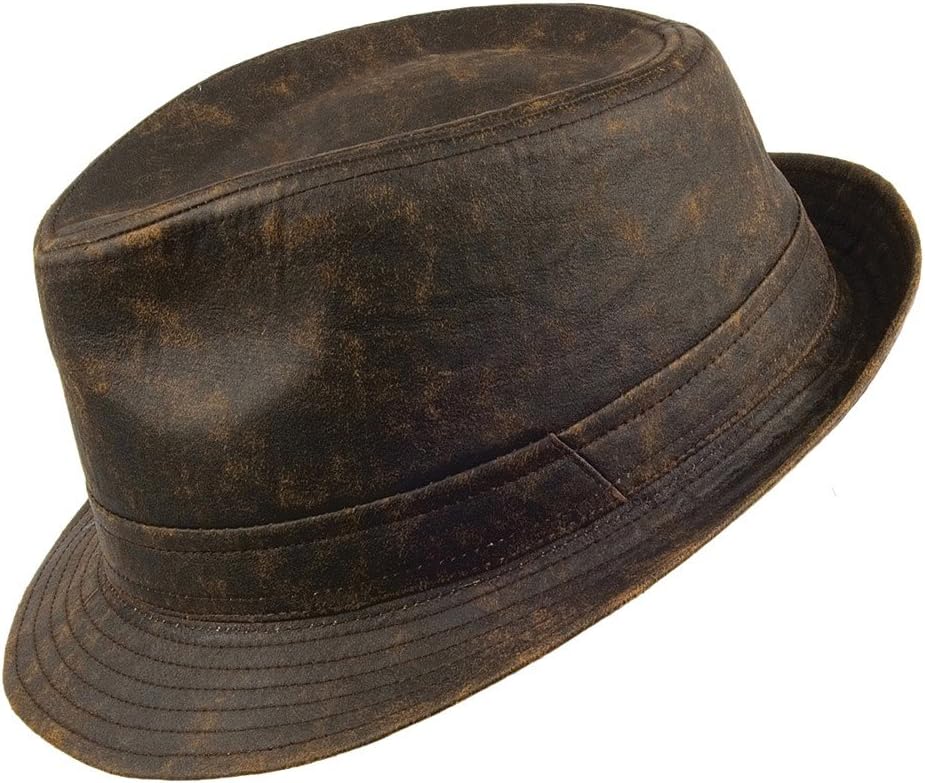 Weathered Cotton Trilby Hat - Brown
